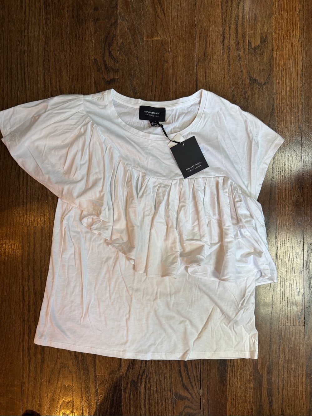 Banana Republic White Short Sleeve Ruffle Front Tee